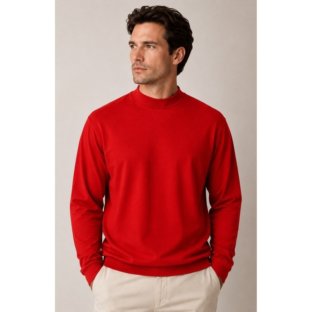 St Croix Mondo Uomo Sweater Thin Cotton Mock Neck Vintage Red Mens Small USA